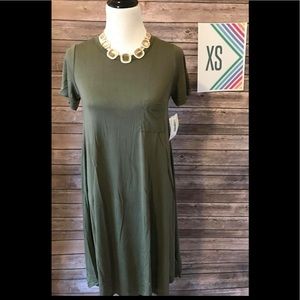 NWT LuLaRoe Carly Dress, Size XS Olive Green